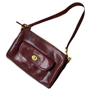 本初与象原创头层牛皮植鞣皮法棍真皮轻复古红色单肩斜挎腋下包女