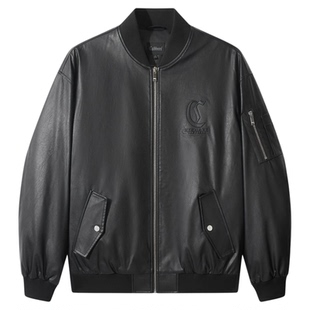 【皱感PU】卡宾轻薄羽绒服短款男冬季新款棒球服皮衣夹克防风外套