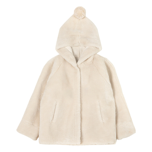 LittleNaive女童连帽外套冬季新款皮毛一体仿貂儿童毛绒保暖外套
