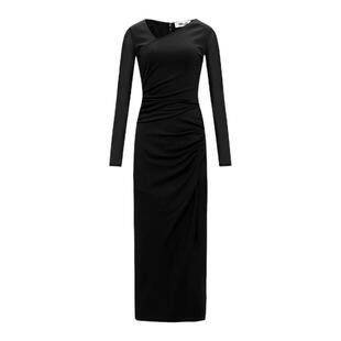 [小黑裙]DVF曜石黑优雅小V领海文针织中长裹身式连衣裙MR80E00