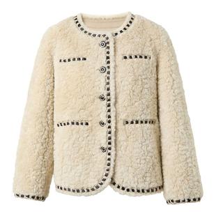 三彩女装2025冬季新款香风环保皮草仿绵羊毛外套毛绒保暖优雅女