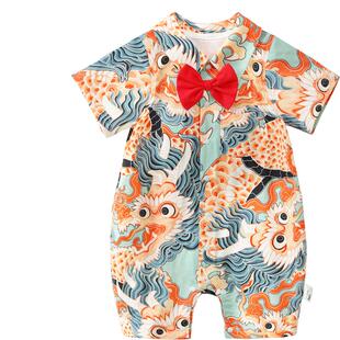 龙喜年周岁礼服男宝中式国风婴儿满月百天抓周百日宴连体服哈衣夏