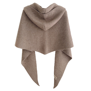 秋冬纯色含羊毛大三角巾带帽披肩女帽子围巾一体保暖护颈针织围脖