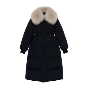 特大码女装胖mm韩系穿搭黑色加厚棉服冬季保暖中长款过膝毛领外套