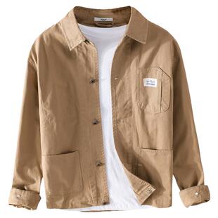 法式工装外套男春秋纯棉休闲宽松短款上衣日系复古衬衫式夹克衣服