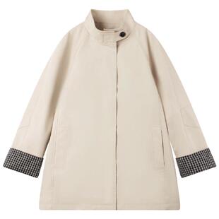 MUCMUKN【巴黎春假】高质感撞色复古格纹立领风衣外套女童26春新