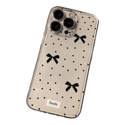 黑波点蝴蝶结适用iphone15promax手机壳苹果13/14/12/11保护套xr华为p70新款vivos18小米14防摔oppoa72荣耀90