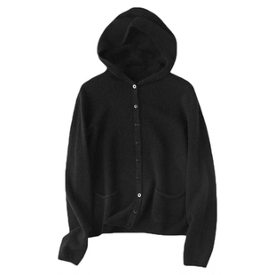 无缝一体羊绒纯色连帽针织开衫美拉德色系通勤羊毛毛衣穿搭宽松女