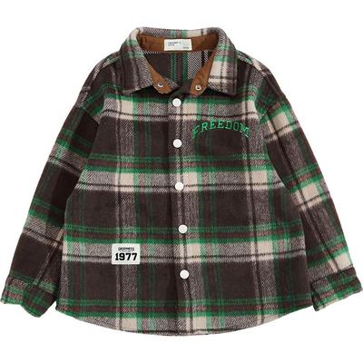 男童加厚格子衬衫磨毛外套加绒