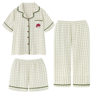 2026新款卡通夏季睡衣女纯棉短袖三件套全棉面料100棉家居服夏天