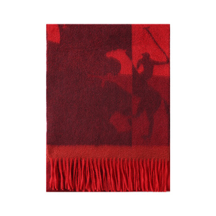 恒源祥纯山羊绒红色围巾女冬季双面提花围脖披肩送长辈妈妈礼盒装