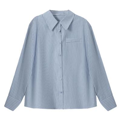达佳诗开春蓝色条纹衬衫女学院风