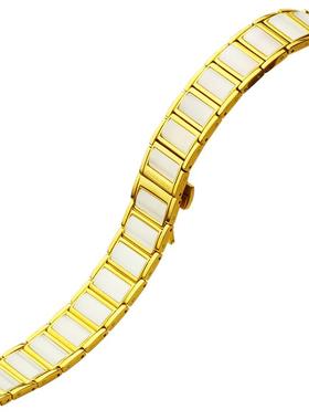 手表带不锈钢镀金色天然和田玉