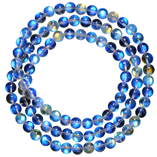 印度料天然玻璃体蓝光彩光月光石三圈多圈佛珠手链手串项链 冰种