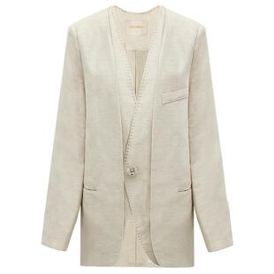 COCOBELLA重工贡针假两件亚麻正肩西装女气质通勤裸领外套SI3001