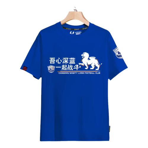 2024赛季沧州雄狮队服足球迷服球衣服短袖t恤衫男女200克纯棉半袖