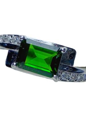 天然透辉石戒指方形切割组合