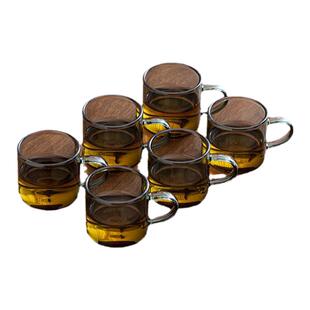 耐热玻璃小茶杯家用功夫茶具烟灰茶水杯架套装主人杯带把品茗杯子