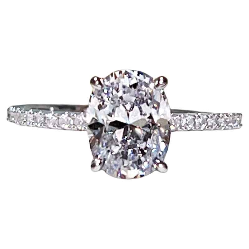 S925纯银镀白金豪镶大克拉进口高碳钻石戒指女椭圆鸽子蛋求婚戒指