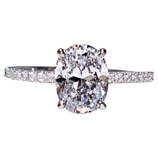 S925纯银镀白金豪镶大克拉进口高碳钻石戒指女椭圆鸽子蛋求婚戒指