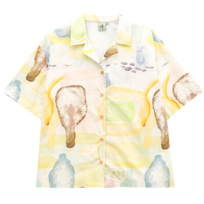 艺术印花100棉宽松古巴领衬衫