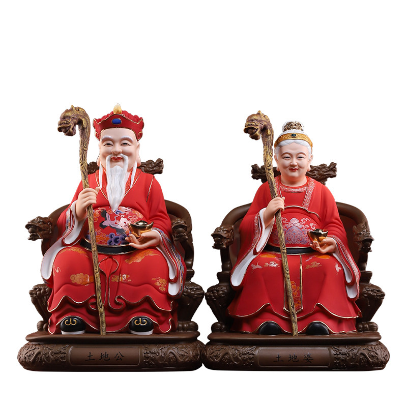 红衣土地公公婆婆陶瓷土地公