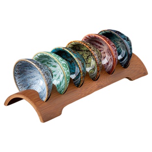 大号窑变陶瓷6个不同颜色斗笠杯送老煤竹茶杯架功夫茶建盏品茗杯