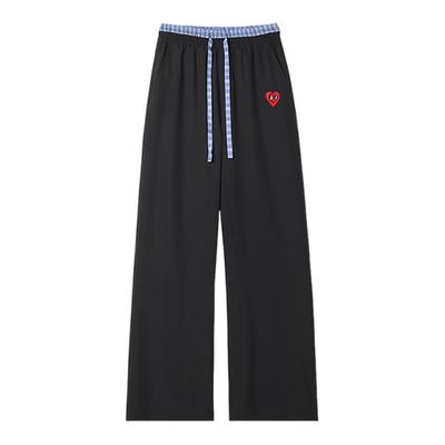 查尔斯桃心 2025年夏季冰丝休闲长裤子男直筒宽松格子抽绳系带