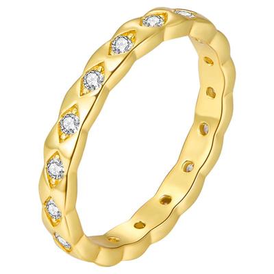 ZEGL真柳金色菱格纹素圈戒指