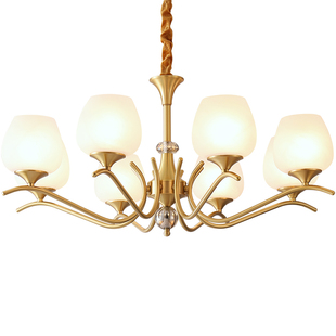 美式客厅吊灯法式复古简约卧室餐厅欧式别墅轻奢大气全铜水晶灯具