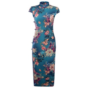 老上海改良版真丝香云纱旗袍长款气质优雅走秀大码国潮军阀太太女