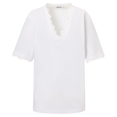 LEDIMWANG蕾丝V领短袖T恤女