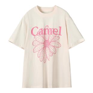 骆驼冰皮T神女小雏菊T恤短袖夏季棉感休闲韩系圆领学生运动上衣潮