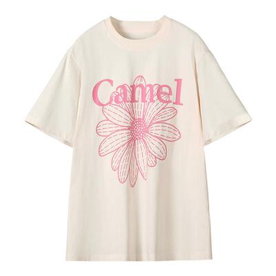 骆驼冰皮T神女小雏菊T恤短袖夏季棉感休闲韩系圆领学生运动上衣潮