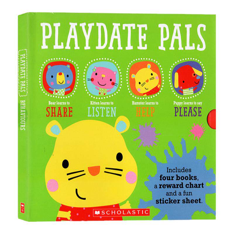 英文原版Scholastic出版Playdate Pal Behaviours 行为习惯 4册 游戏伙伴 3-6岁宝宝儿童启蒙绘本计划表贴纸书