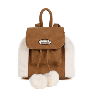 VANWALK披萨系列 户外出游少女轻便小背包新款流苏抽绳水桶双肩包