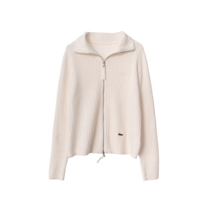 ENJOY同款极简翻领拉链羊毛开衫