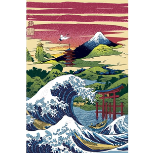 米开朗拼图1000片神奈川冲浪里之 巨浪-日本印象 成人益智礼物