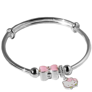 儿童银手镯纯银999小孩银镯子学生足银手镯手环女童镯子生日礼物