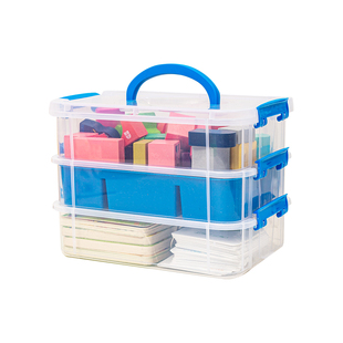 儿童手工箱桌面粘土剪纸彩笔工具分类收纳盒透明手提分格整理神器