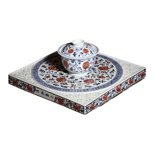 茶与器景德镇瓷器小桥窑手绘仿明永乐青花釉里红缠枝莲壶承干泡盘