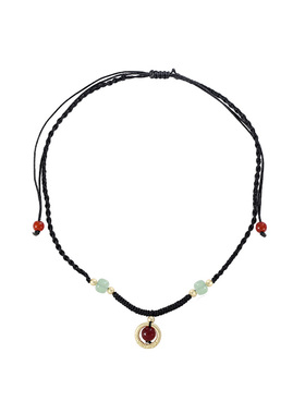 花迹黑色编织绳项链女