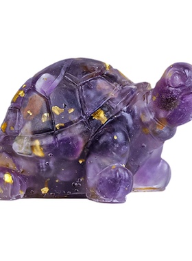 水晶碎石滴胶小乌龟鱼缸装饰紫水晶工艺品桌面摆件迷你彩色装饰品