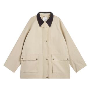 紫涵直筒工装翻领风衣女秋季新款复古巴恩风微皱肌理感一手长外套