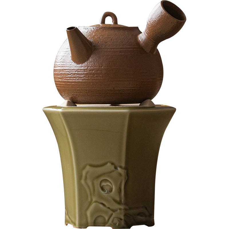 寻心浮雕太湖石六方炭炉粗陶提梁壶套装中式户外围炉煮茶炉烧水壶