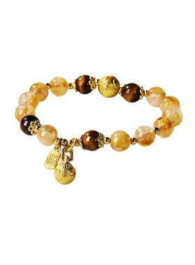 【八方来财】吞金兽财团手串女天然黄水晶招财转运手链虎眼石手饰