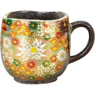 同合日本进口咖啡杯九谷烧金色花海马克杯七夕礼物陶瓷情侣茶杯子