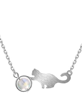 老银匠925欧美小猫咪玩球锁骨链