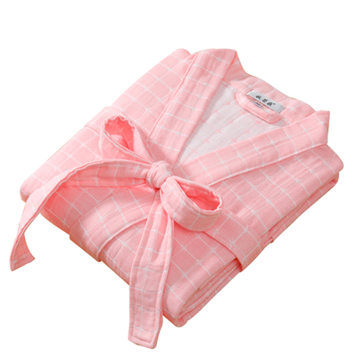 三层纯棉纱布带扣男女浴袍