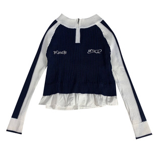 纯欲风时髦撞色拉链套头高领毛衣女短款温柔系凡尔赛上衣春秋薄款